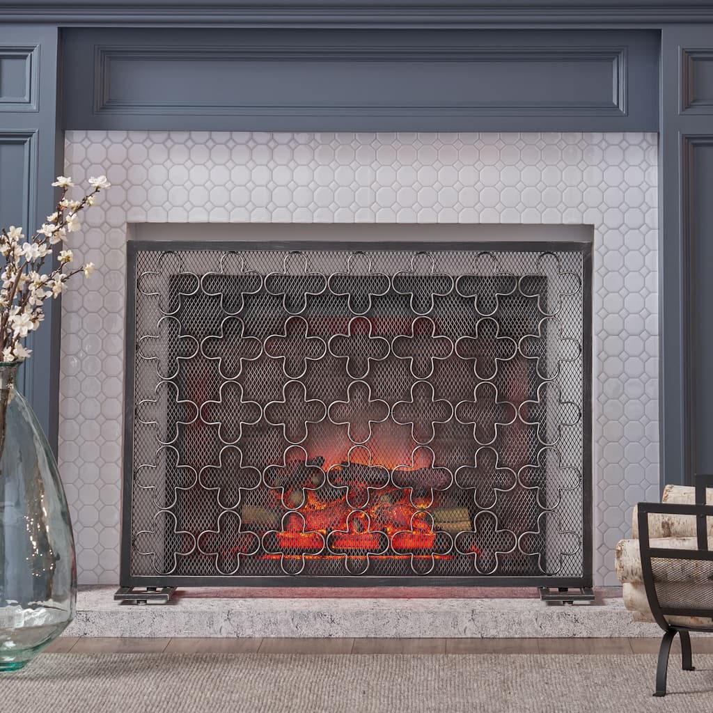 Contemporary Iron Fireplace Screen with Matte Finish