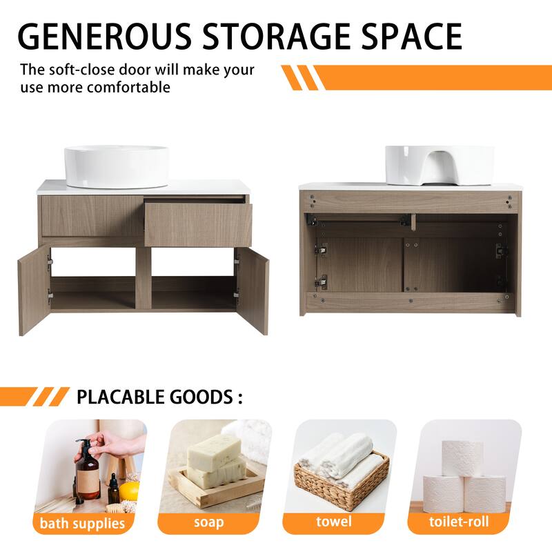 Bathroom Vanity With Sink In 32 Inch, Floating Bathroom Vanity With 2 Soft Close Doors And Drawer