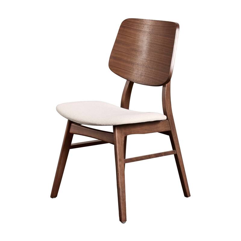 Curved Wooden Back Chair with Fabric Padded Seat, Set of 2,Brown and White