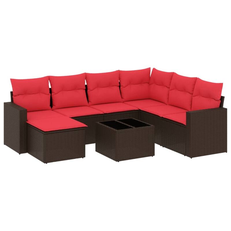 vidaXL Patio Sofa Set with Cushions Outdoor Conversation Furniture Poly Rattan - 25.8" x 24.4" x 27.2"