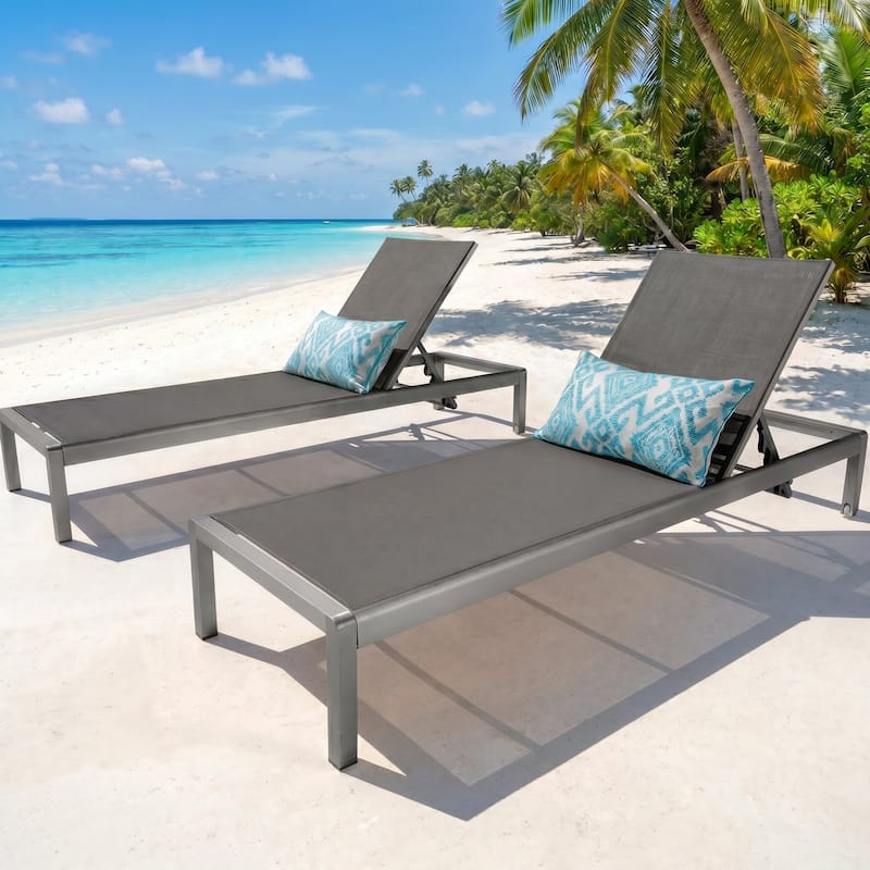 Christopher Knight Home Lucas Outdoor Aluminum Adjustable Chaise Lounge with Wheels，All Weather Use(Set of 2) - Grey