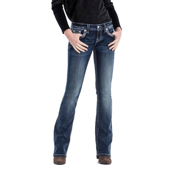 Shop Miss Me Denim Jeans Womens Bl Triangles Faux Flap Boot 26 Med