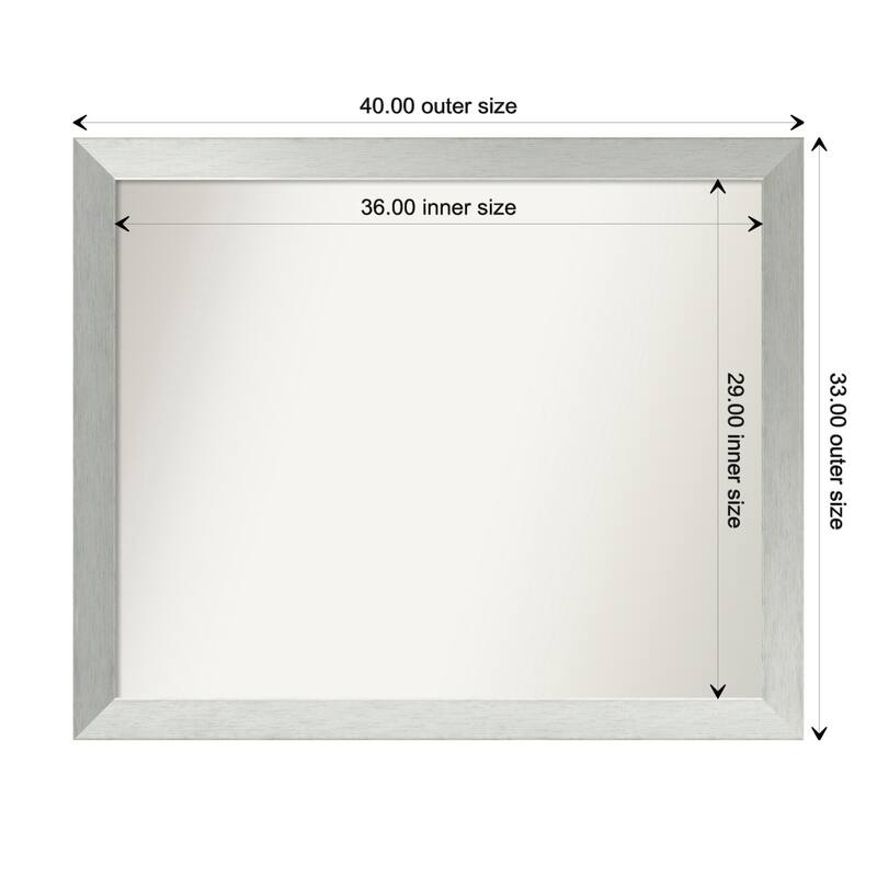Brushed Sterling Silver Framed Non-Beveled Custom Wall Mirror, Bathroom Vanity Mirror - Outer Size: 40 x 33