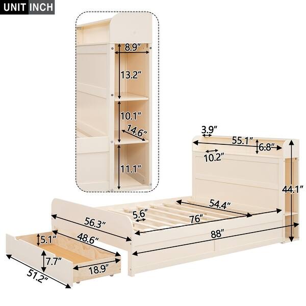 dimension image slide 1 of 2, Full Size Wooden Storage Platform Bedframe with Headboard & Drawers