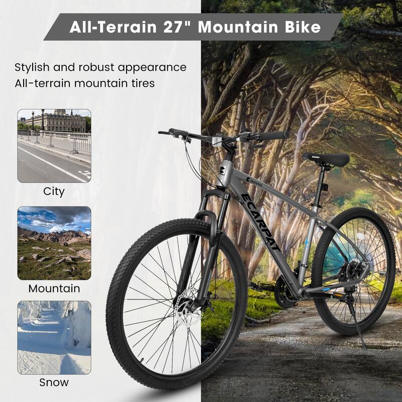 27.5-Inch Mountain Bike with 21-Speed Shimano Gears, Suspension Fork, and Disc Brakes for Men and Women