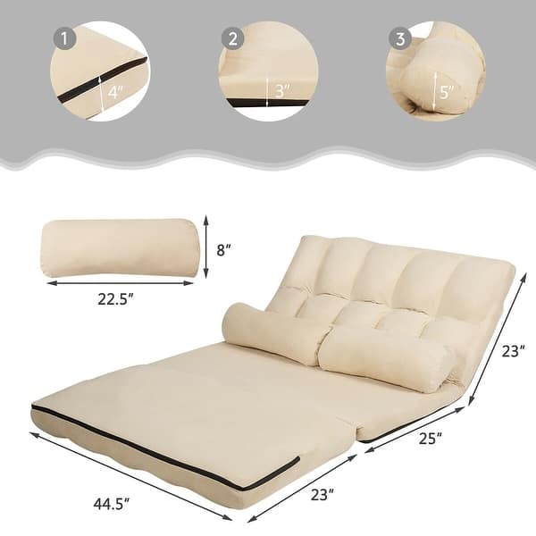 dimension image slide 0 of 6, Costway Foldable Floor Sofa Bed 6-Position Adjustable Lounge Couch