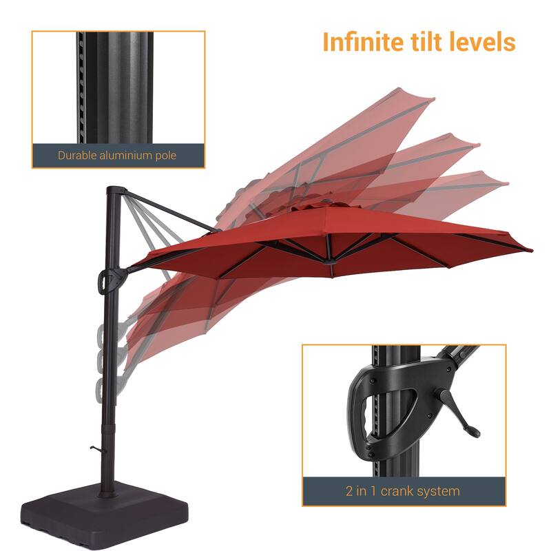 BONOSUKI 11-ft 360-degree Rotating Cantilever Patio Umbrella with Base