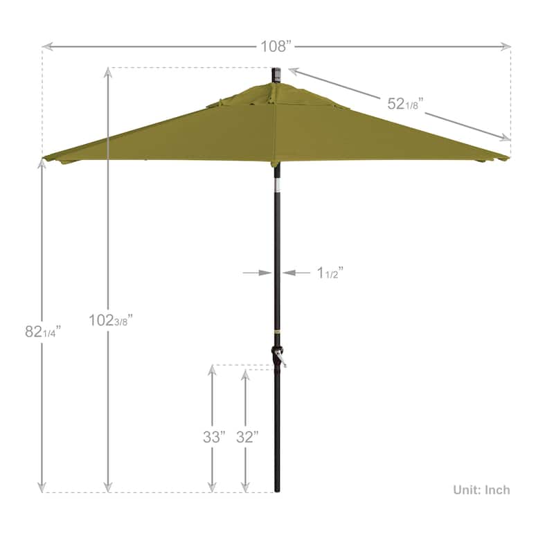 California Umbrella 9' Sunset Series Patio Umbrella Bronze Aluminum Frame and Ribs, Crank Lift Auto Tilt, Sunbrella Cilantro
