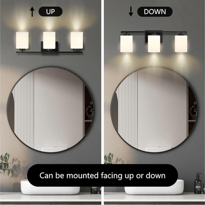 Brushed Nickel Indoor Bathroom Vanity Lights with Etched White Glass Square Rectangle Shades