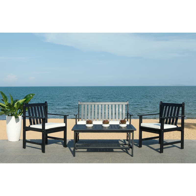 SAFAVIEH Outdoor Ainsley Acacia Wood 4-Piece Furniture Set - 41Wx24Dx18H - Black/Beige