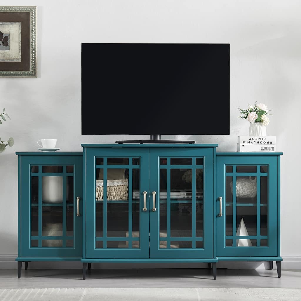 Modern TV Stand, Multi-functional Storage Buffet Sideboard Cabinet with 4 Tempered Glass Doors, for Kitchen and Living Rooms