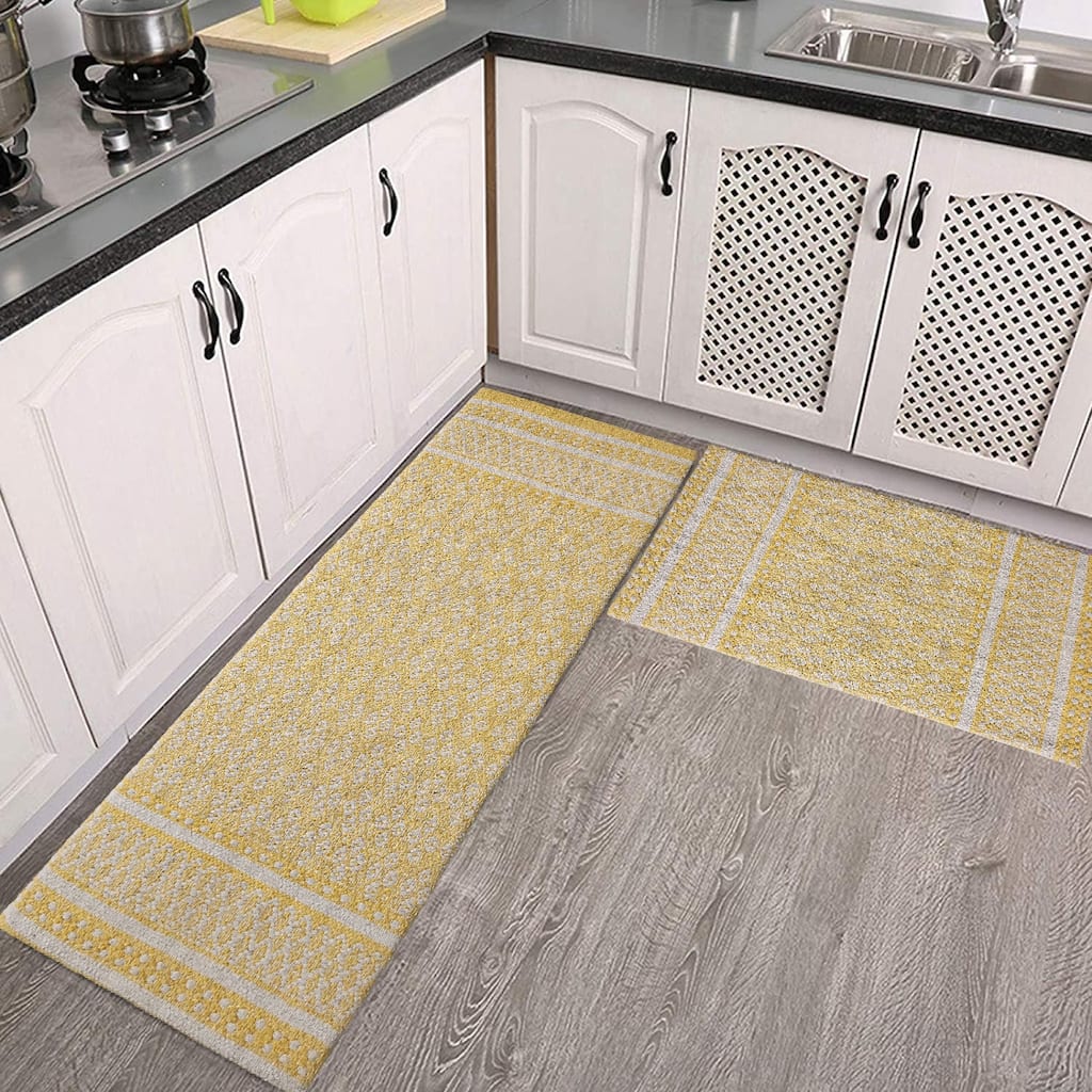 Premium Cotton Woven Anti-Fatigue Cushioned Kitchen Mat Runner Set Working Mat |18x30 | 18x48 Inches Comfort and Style