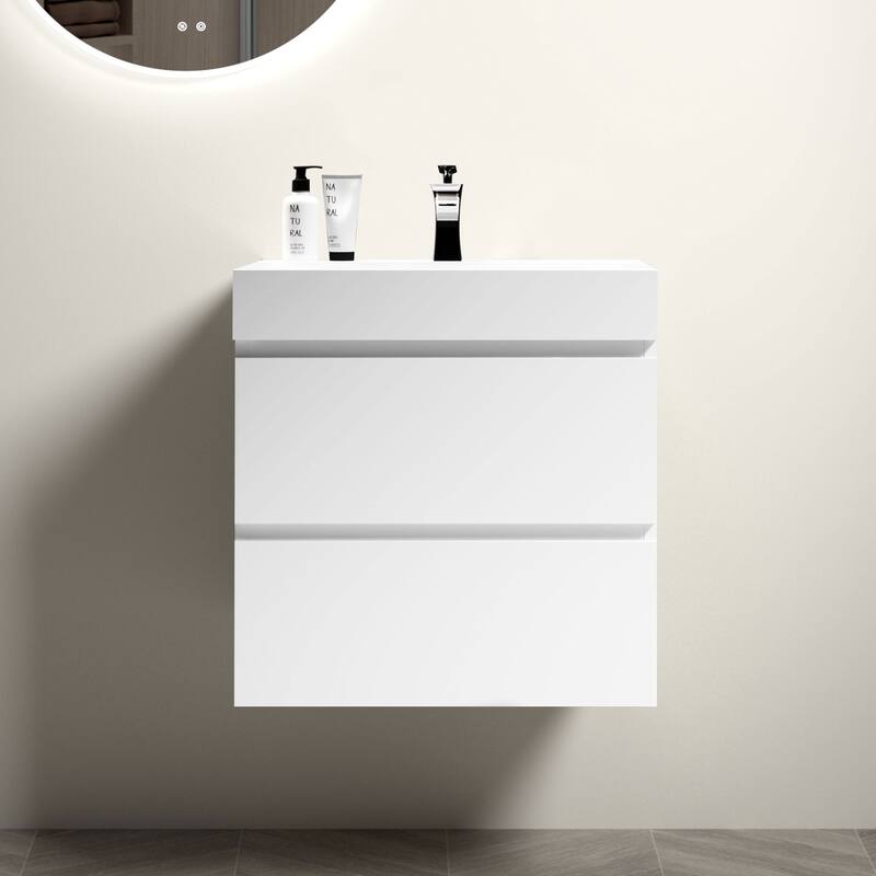 Integrated solid surface basin WITHOUT drain & faucet, glossy white color