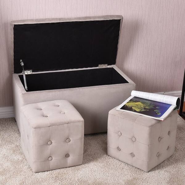 Shop Costway 3 Piece Tufted Microfiber Storage Bench With 2 Cube