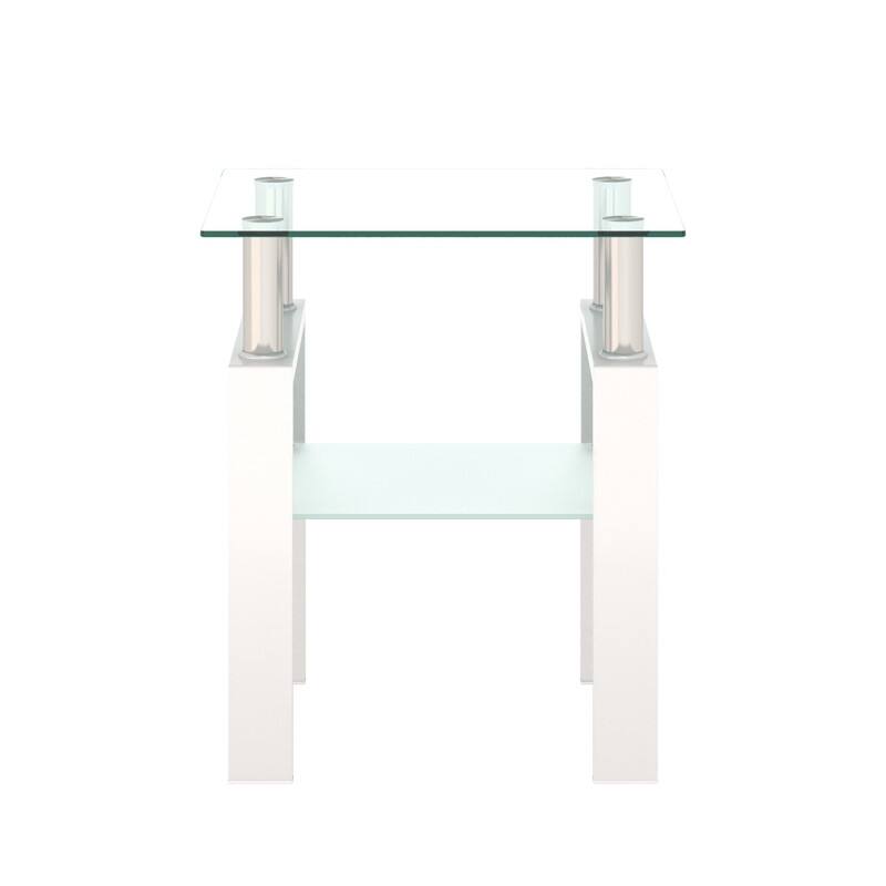 1-Piece Modern Tempered Glass Tea Table Coffee Table End Table, Square Table for Living Room