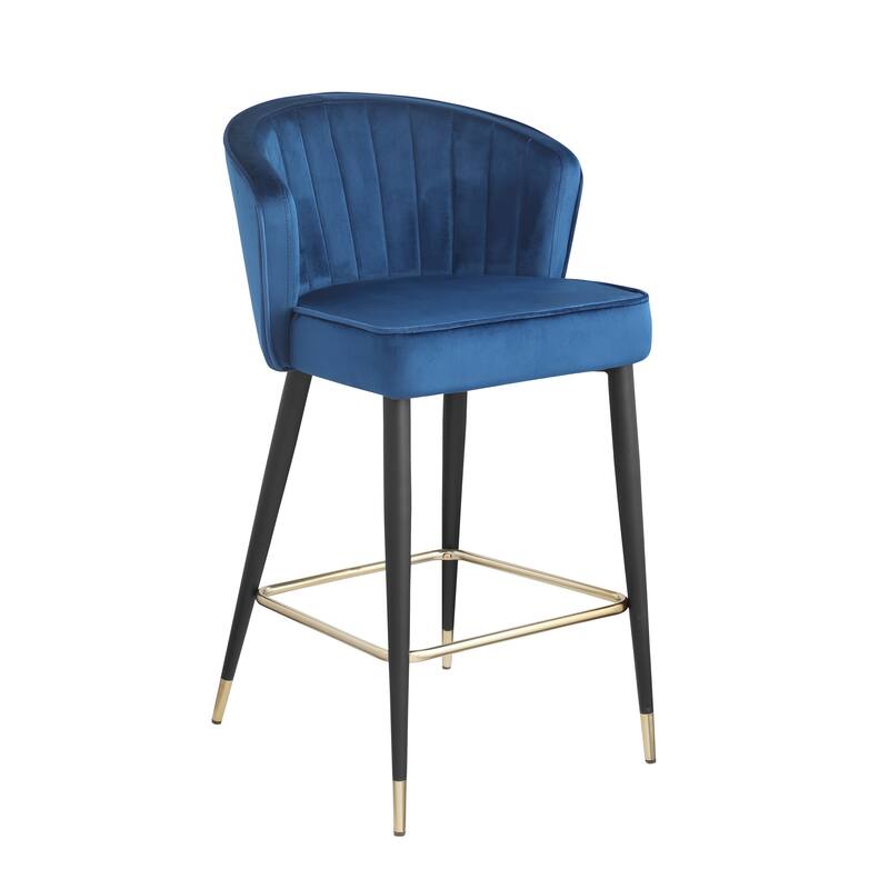 2pcs Velvet Upholstered Counter Height Stool with Deep Channel Tufting and Gold Tipped, Black Metal Legs - N/A