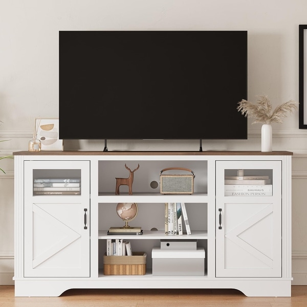 Farmhouse TV Stand with LED Lights, Entertainment Center for