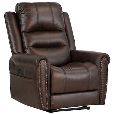 44" High Back Power Reclinr, Modern Leather Gel Home Theater Leisure Seating Dual Power Recliner with USB Port, Side Pocket
