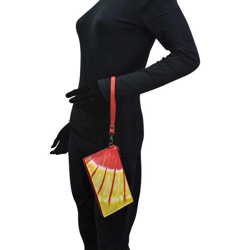 Handpainted Leather Ladies Organizer Wristlet - Tie Dye Sunset