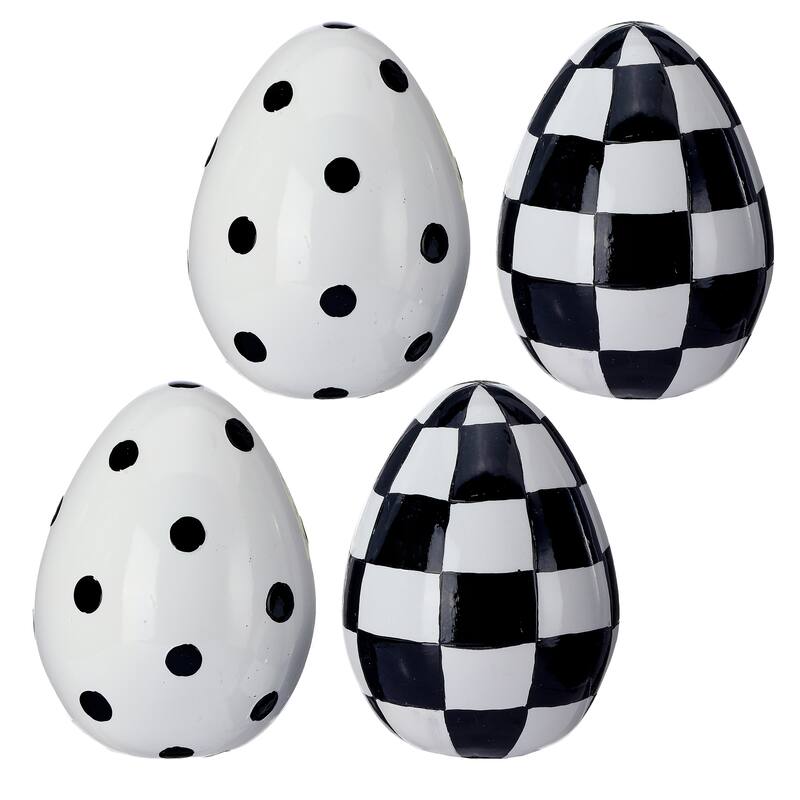 4" Resin Polka Dot And Check Easter Egg Set of 2