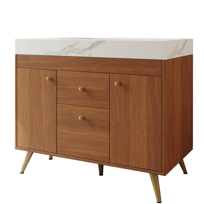 36" Modern Freestanding Bathroom Vanity with Sintered Stone Top, Ceramic Sink & Smart Storage