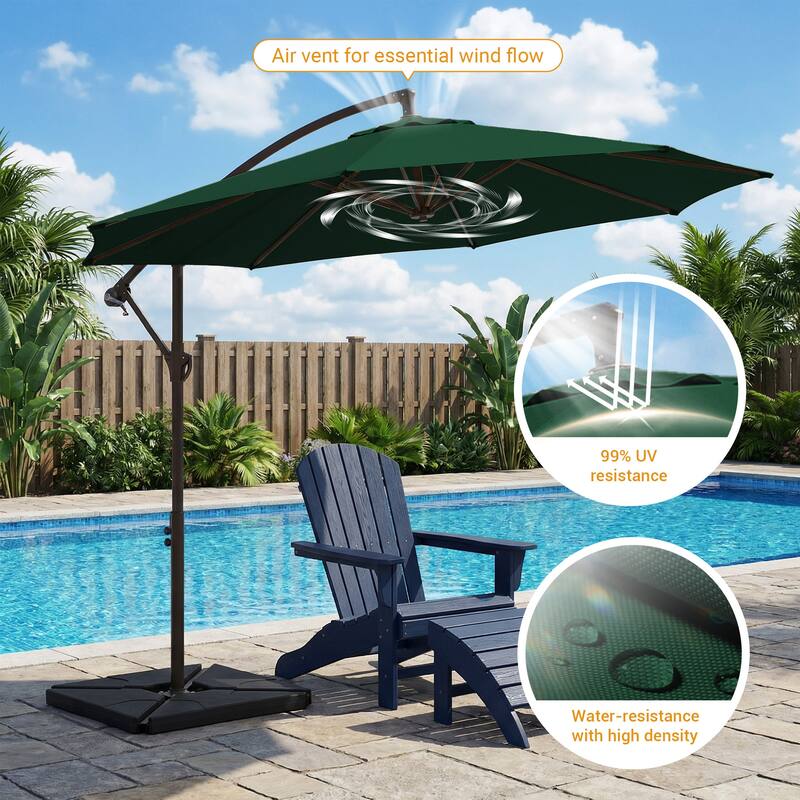 10 ft Steel Crank-lift Cantilever Umbrella With Weighted Base