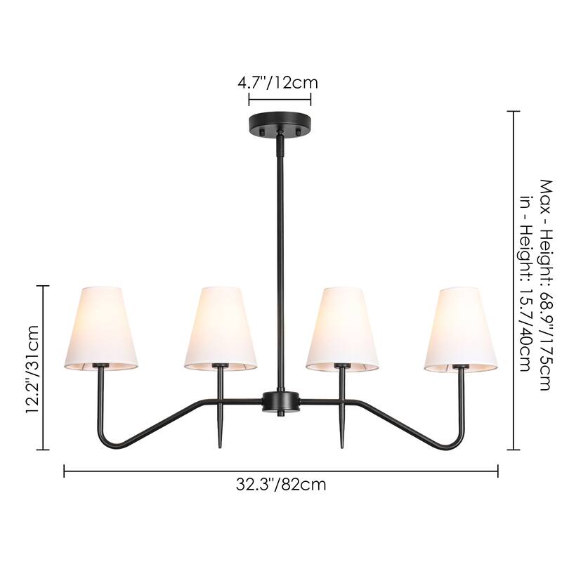 32.3" 4-Light Mid-Century Modern Gold/Black with Fabric White Cone Shades Kitchen Island Pendant Light