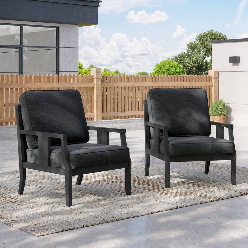 2 Set Outdoor Patio Club Chair with Cushion Patio Arm Lounge Chair - Dark Grey/Black Wood