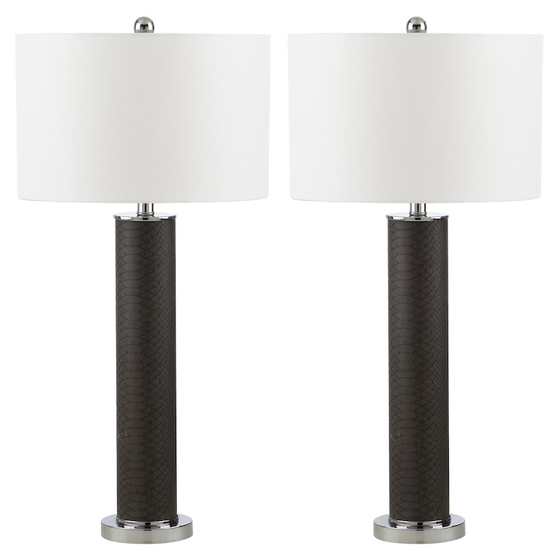 SAFAVIEH Lighting Tomika 32-inch Faux Alligator Grey Table Lamp (Set of 2) - 15"x15"x31.5" - 15Wx15Dx32H