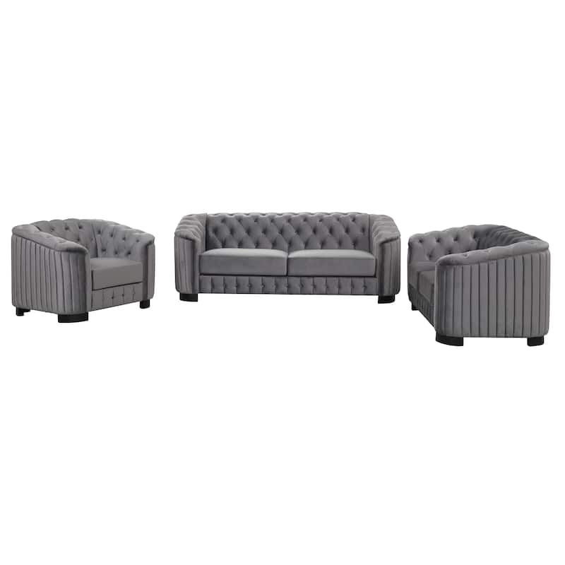 3-Piece Sofa Sets with Rubber Wood Legs,Velvet Upholstered Couches Sets Including Three Seat Sofa,Loveseat and Single Chair