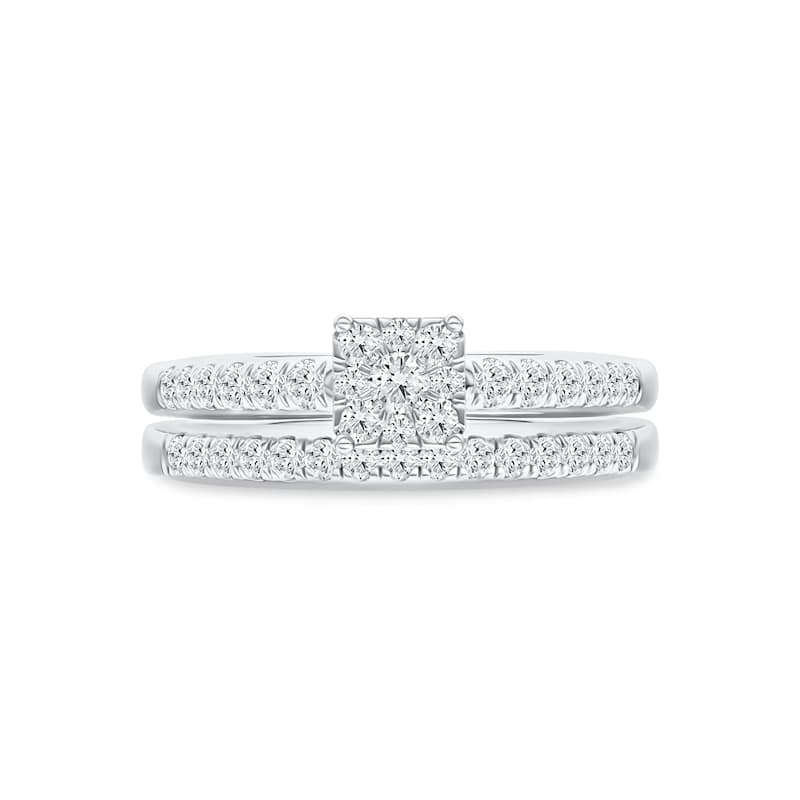 1/2ct TDW Diamond Cluster Bridal Set in 10K White Gold for Women