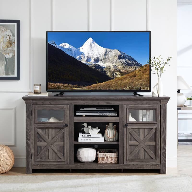 Farmhouse TV Stand with Storage, 2-Door Media Console, Barn Style Cabinet, Modern Entertainment Center, 60"
