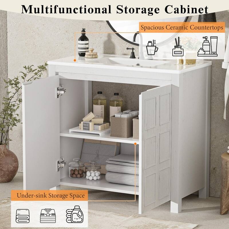36" Bathroom Vanity Organizer with Sink - Combo Cabinet Set & Storage