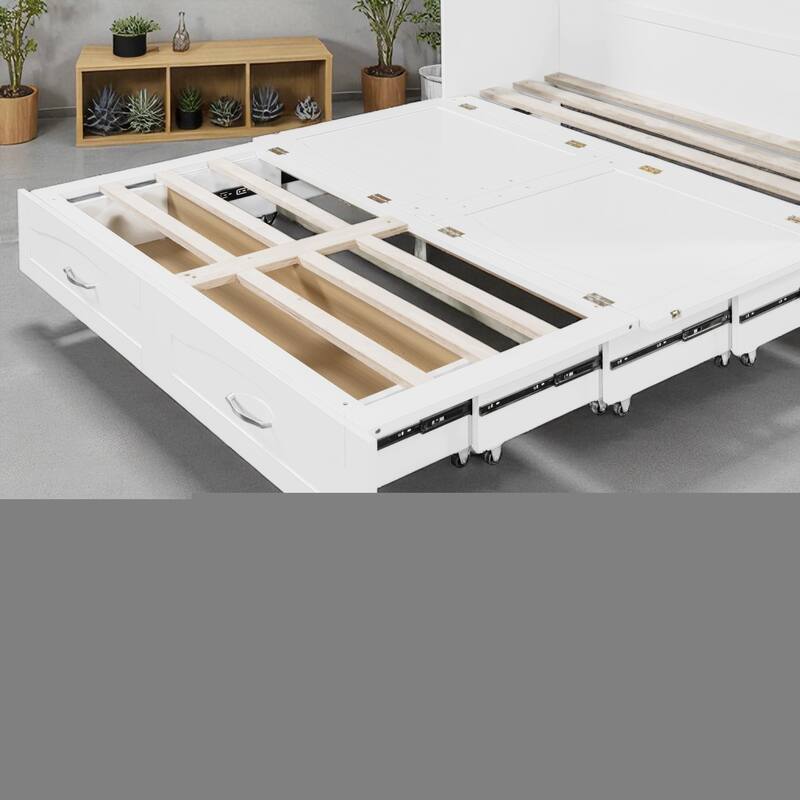 Full/Queen Size Murphy Wall Bed with USB Ports, Power Outlets, Drawers, Pulley System and Foldable Cabinet Design
