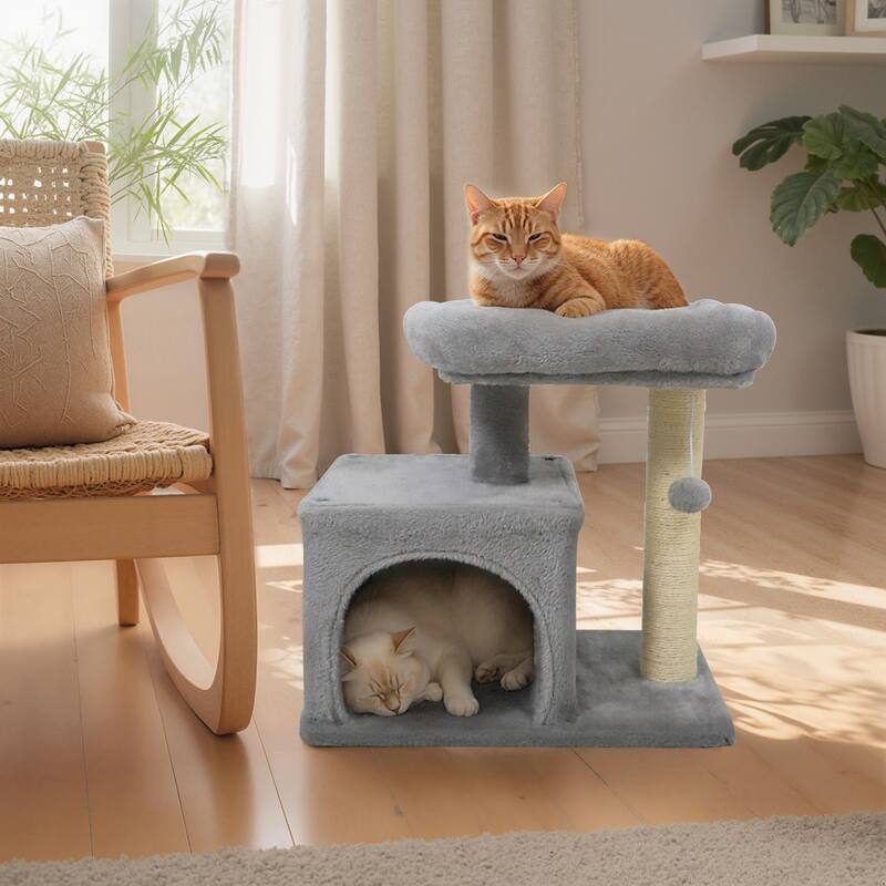 Gymax 19.5'' Small Cat Tree w/Large Padded Plush Perch Condo Sisal
