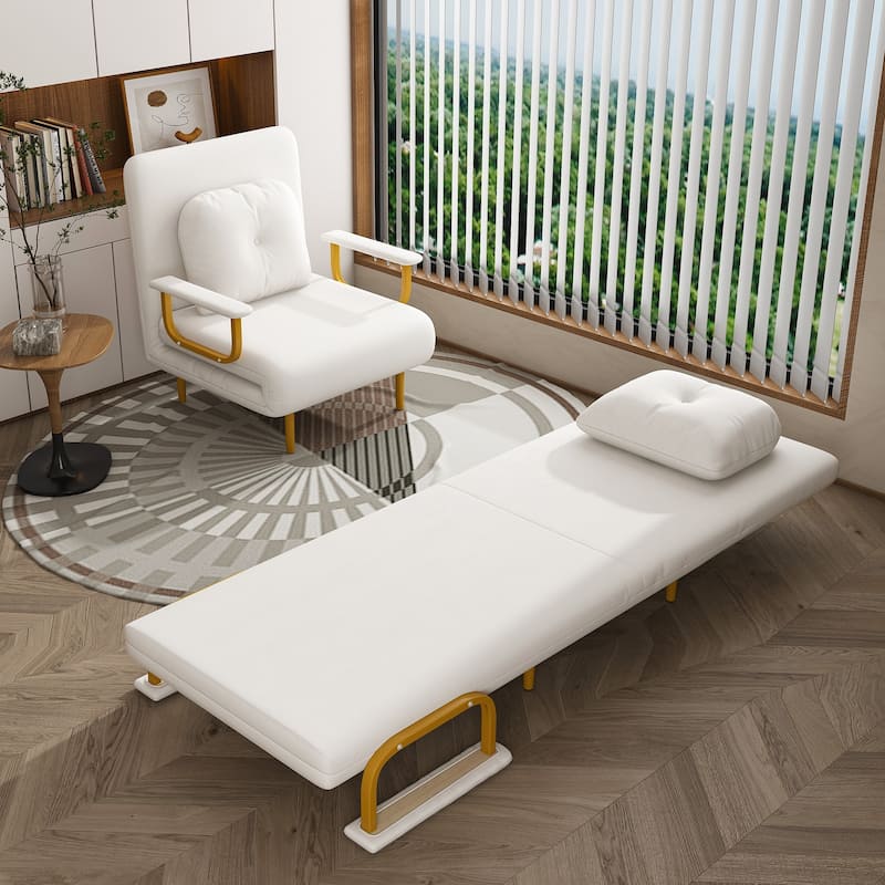 Convertible Sofa Bed with 5-Position Backrest & Storage - White