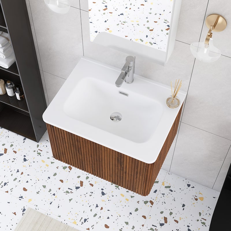 Floating Bathroom Vanity with Glossy White Integrated Ceramic Sink