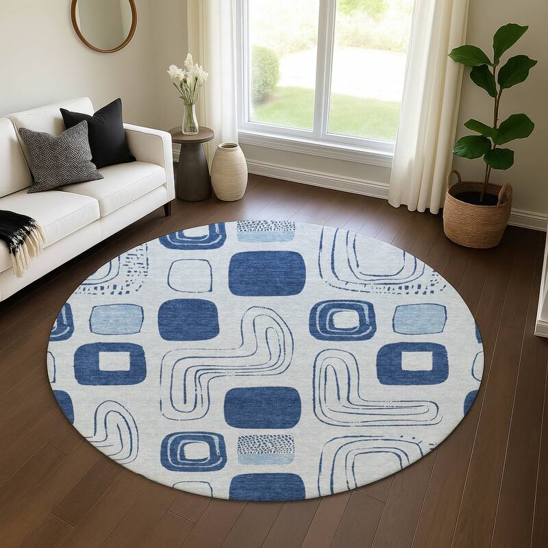Premium Washable Super Soft Contemporary Elements Mayfield Rug - Blue - 8' x 8'