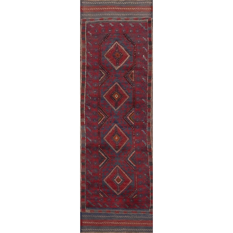 Hand Knotted Oriental 100% Wool Carpet Traditional Tribal Red Balouch Runner Rug - 7' 1'' X 1' 11''