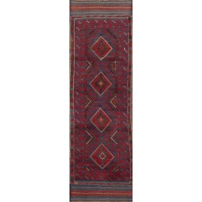 Hand Knotted Oriental 100% Wool Carpet Traditional Tribal Red Balouch Runner Rug - 7' 1'' X 1' 11''