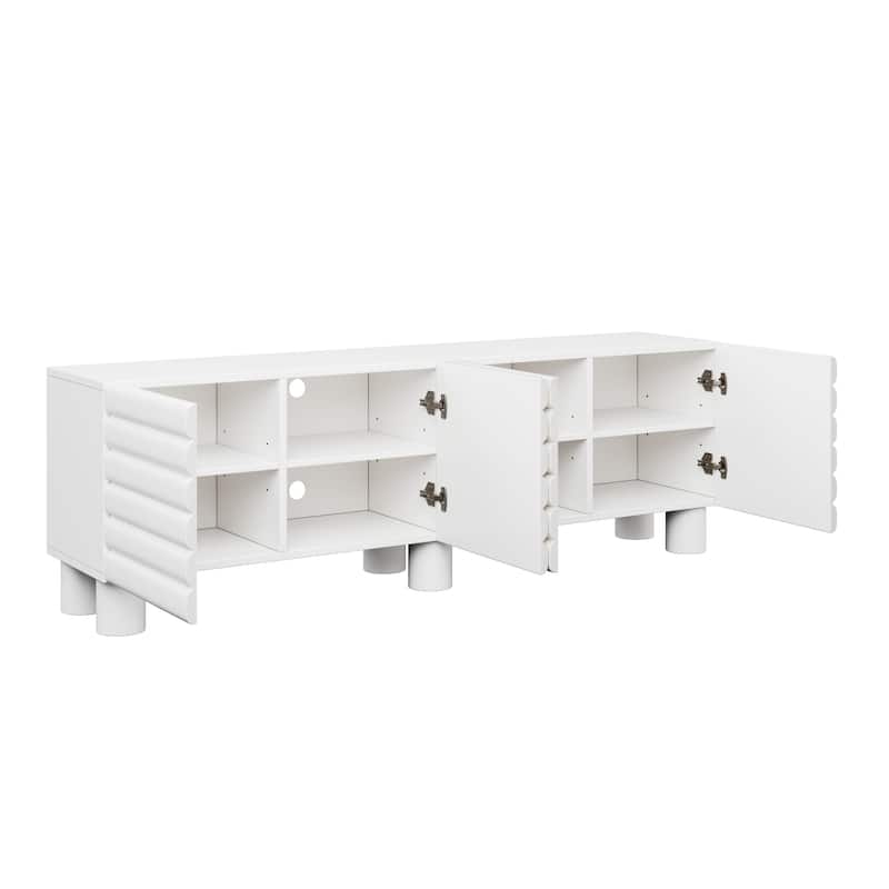 Stylish Wavy Door TV Stand with 4 Cabinets, Adjustable Shelves & Cable Holes, Solid Color Media Console for TVs Up to 75"