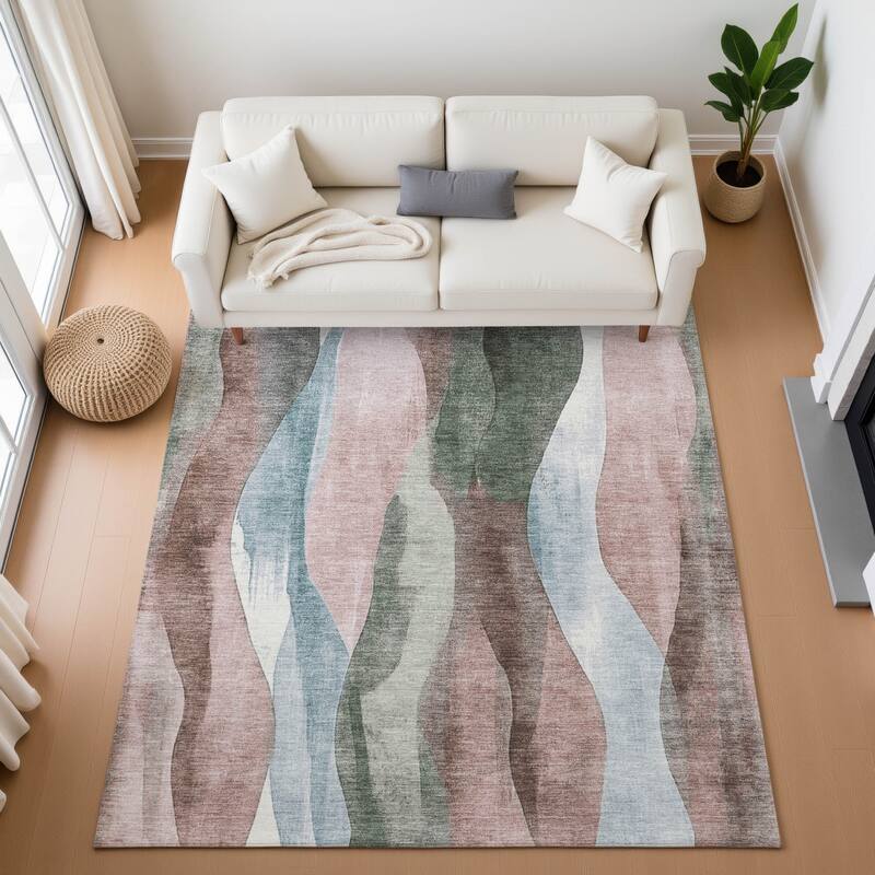 Premium Washable Super Soft Modern Stripe Mayfield Rug - Salmon - 9' x 12'