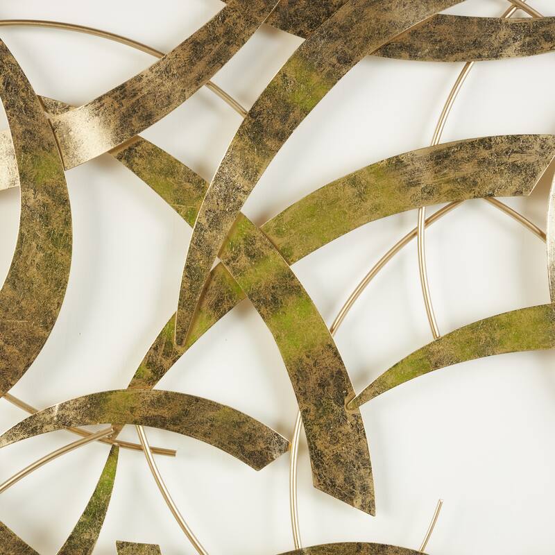 Gold Metal Metallic Curved Rod Abstract Home Wall Decor with White Wood Backing