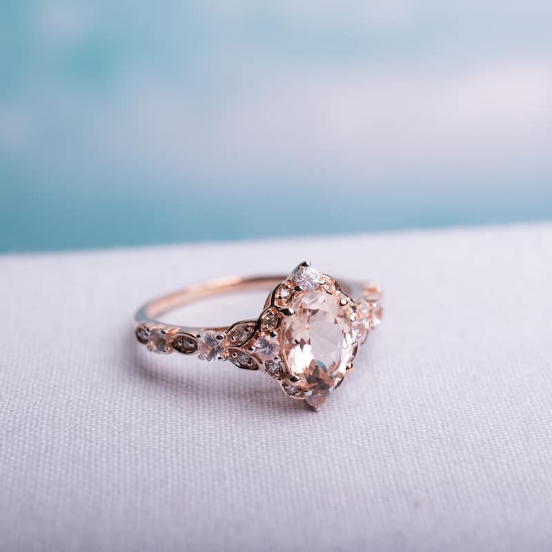 Miadora 14k Rose Gold Morganite White Sapphire and Diamond Accent Vintage Ring.