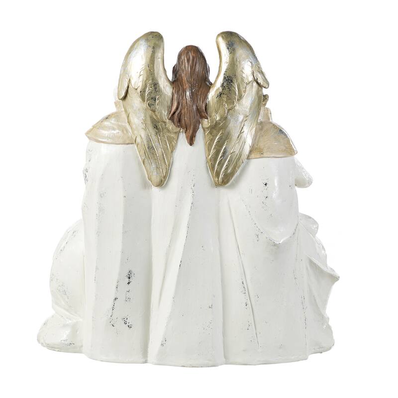 Glitzhome 13"H Ivory/Gold Resin Nativity Figurine