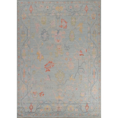 Hand Knotted Oriental 100% Wool Carpet Transitional All-Over Navy Blue & Blues Oushak Area Rug - 9' 11'' X 7' 10''