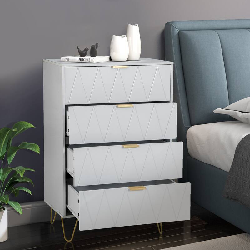 4 Drawers Chest Of Dresser Tall Storage Tower Cabinet with Metal Legs