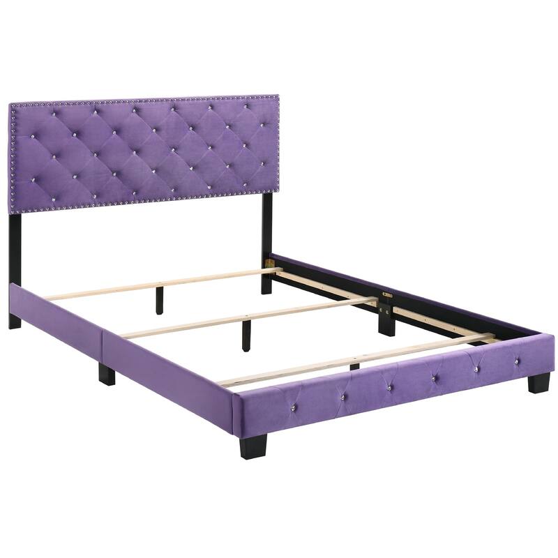 Faux Jewel Velvet Upholstered Full Panel Bed - 77" - Purple