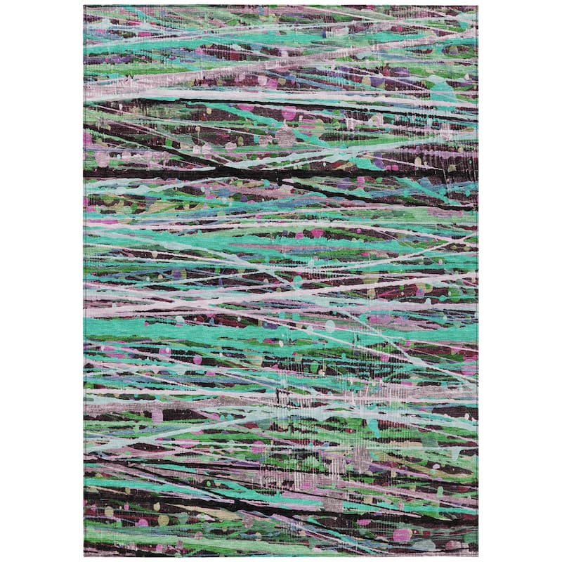 Machine Washable Indoor/Outdoor Abstract Stripes Chantille Rug