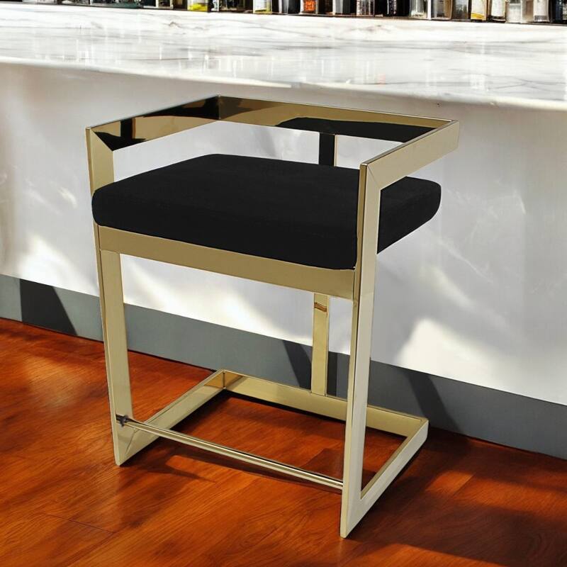Velvet Stainless Steel Low Back Bar Chair with Armrests and Footrest